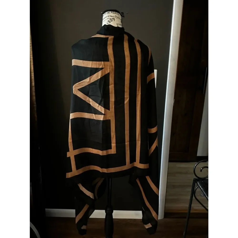 MISSLOOK Black and Bronze Geometric Wrap Scarf